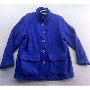 LL Bean Coat Womens L (Pet) Bellandi Premium Wool Blend Cobalt Blue Button Front